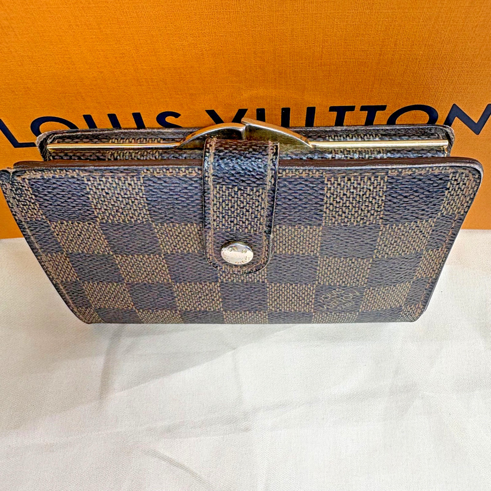Louis Vuitton LV Damier Ebene Portefeuille Viennois French Kisslock Wallet Brown - Picture 9 of 16